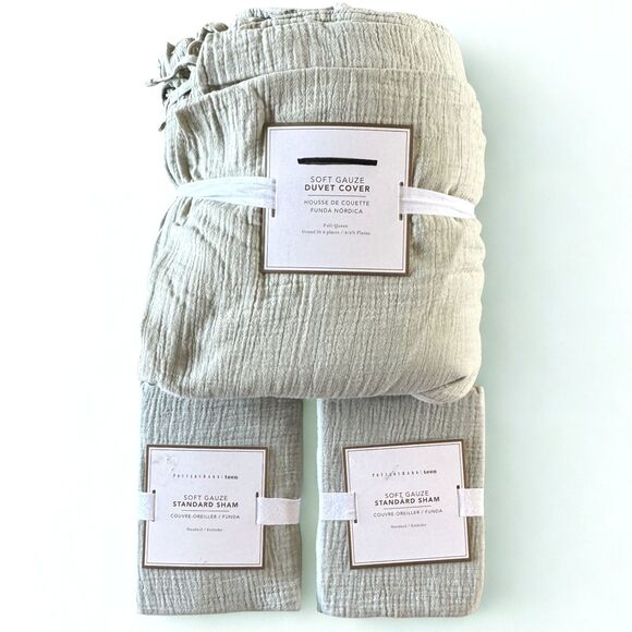 Pottery Barn Soft Gauze Duvet Cover + Standard Sham Set Cotton Sage Green NEW - Picture 1 of 8